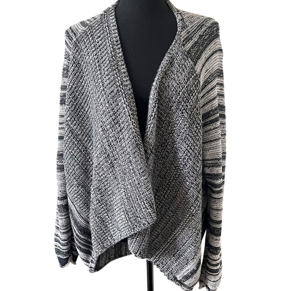 Old Navy Women XXL Black White Marled Knit Open Front Cardigan Sweater Oversized